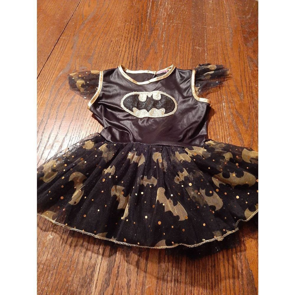 2T Batman Short Sleeve Dress Layer Lined Tulle Skirt Costume Halloween Cosplay